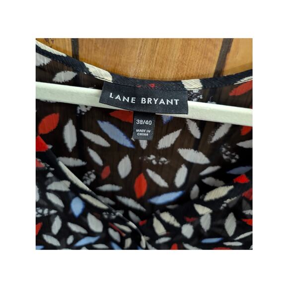 Lane Bryant Top Shirt Blouse Plus Size 38/40 7 X 3/4 Sleeve Black White Red Blue - Picture 3 of 6